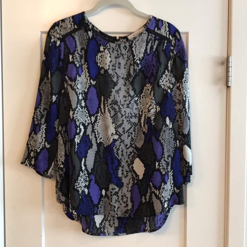 MILLY Zip Shoulder Silk Top